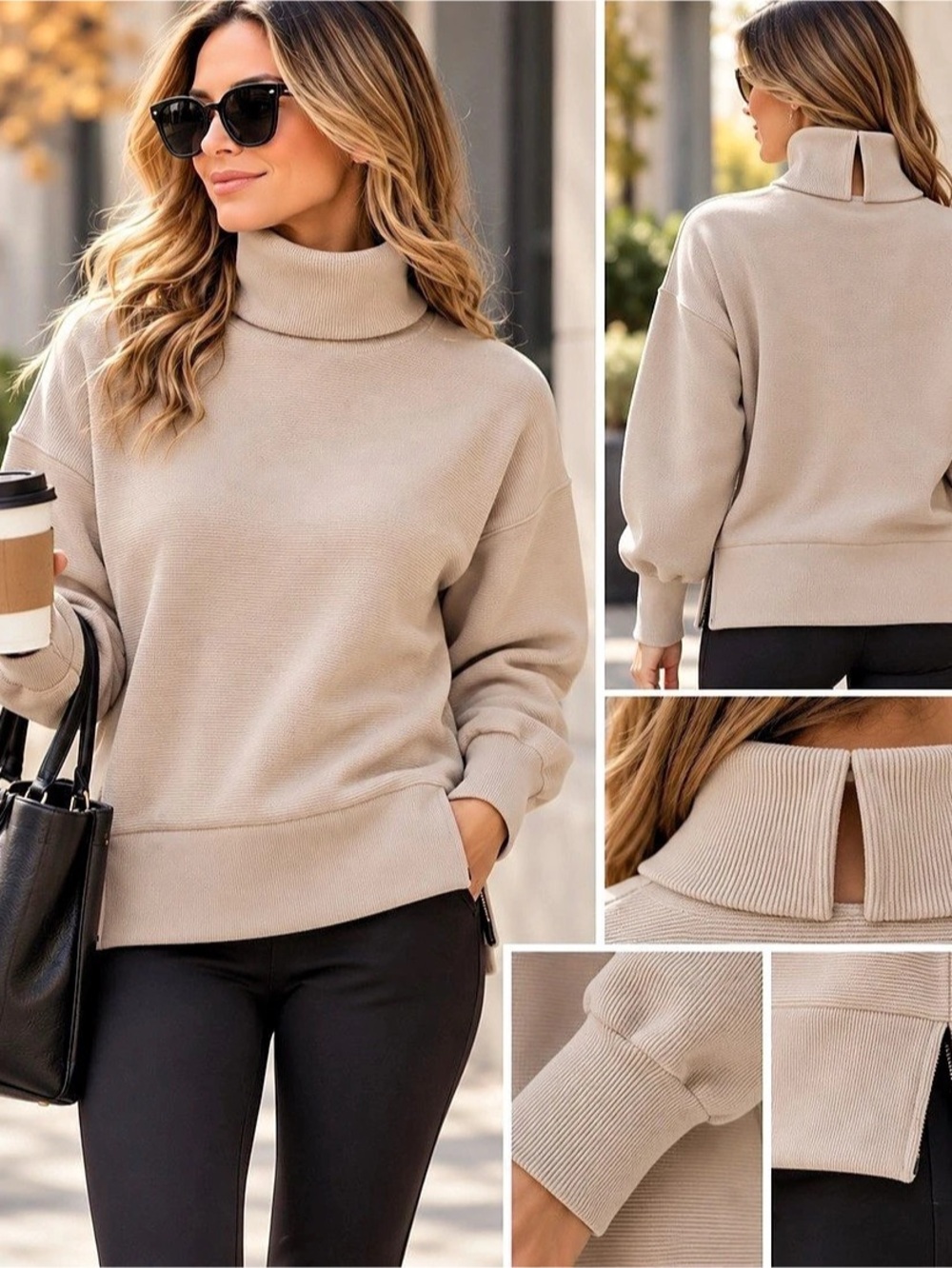Varley Milton Sweat with Zip Detail Turtleneck in Mush color XS NWT